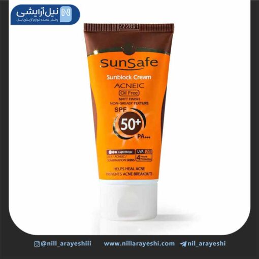 کرم ضد آفتاب فاقد چربی ضد آکنه بژ روشن سان سیف spf50