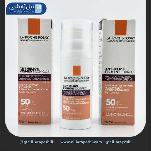 ضد آفتاب رنگی ضد لک anthelios pigment correct لاروشه پوزای 50 میل spf50 های کپی