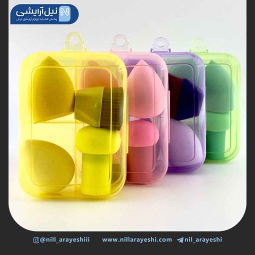 ست پد و براش آرایشی باکس دار مستطیلی رنگی چهار عددی