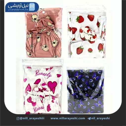 ست تاپ و شلوارک همراه اسکرانچی ساتن طرح دار النا