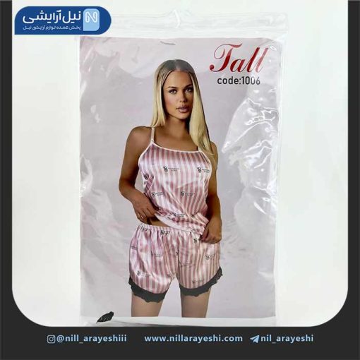 ست تاپ و شلوارک همراه اسکرانچی ساتن طرح دار النا